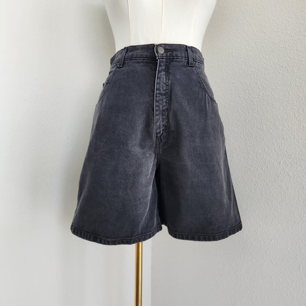Vintage 90s Black Wash Denim High Rise Mom Jean Shorts Wide Leg Great Land 12